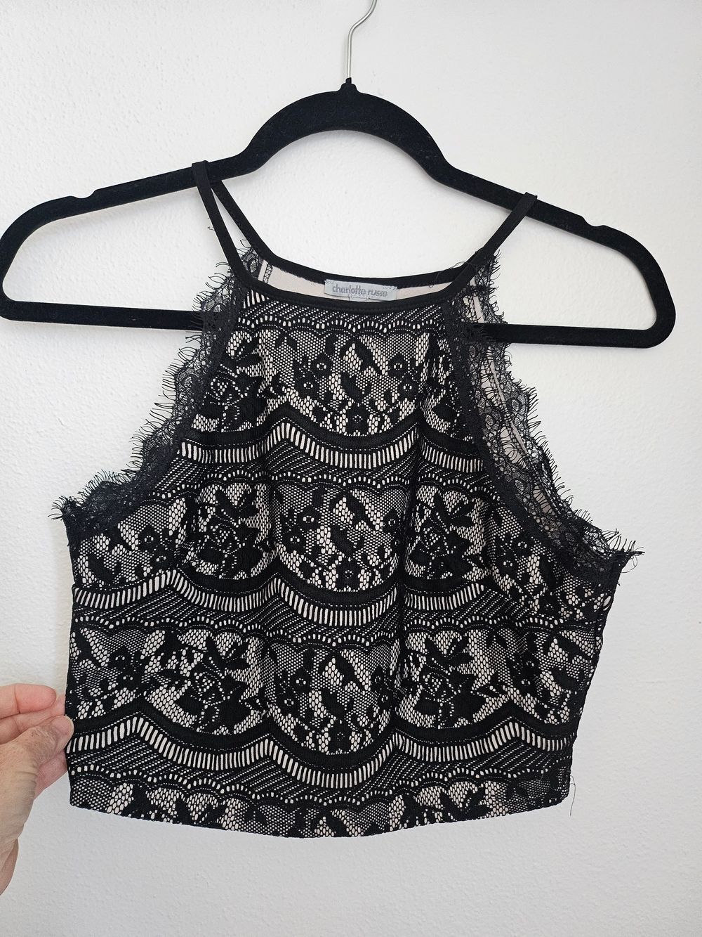 90's Charlotte Russe Black Lace High Neck Crop Top Whimsigoth Witchy Featival